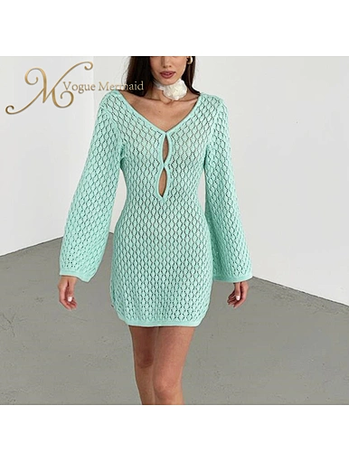 mint green crochet mini dress